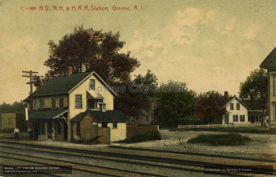 Postcard: New York, New Haven & Hartford Railroad Station, Greene, Rhode Island